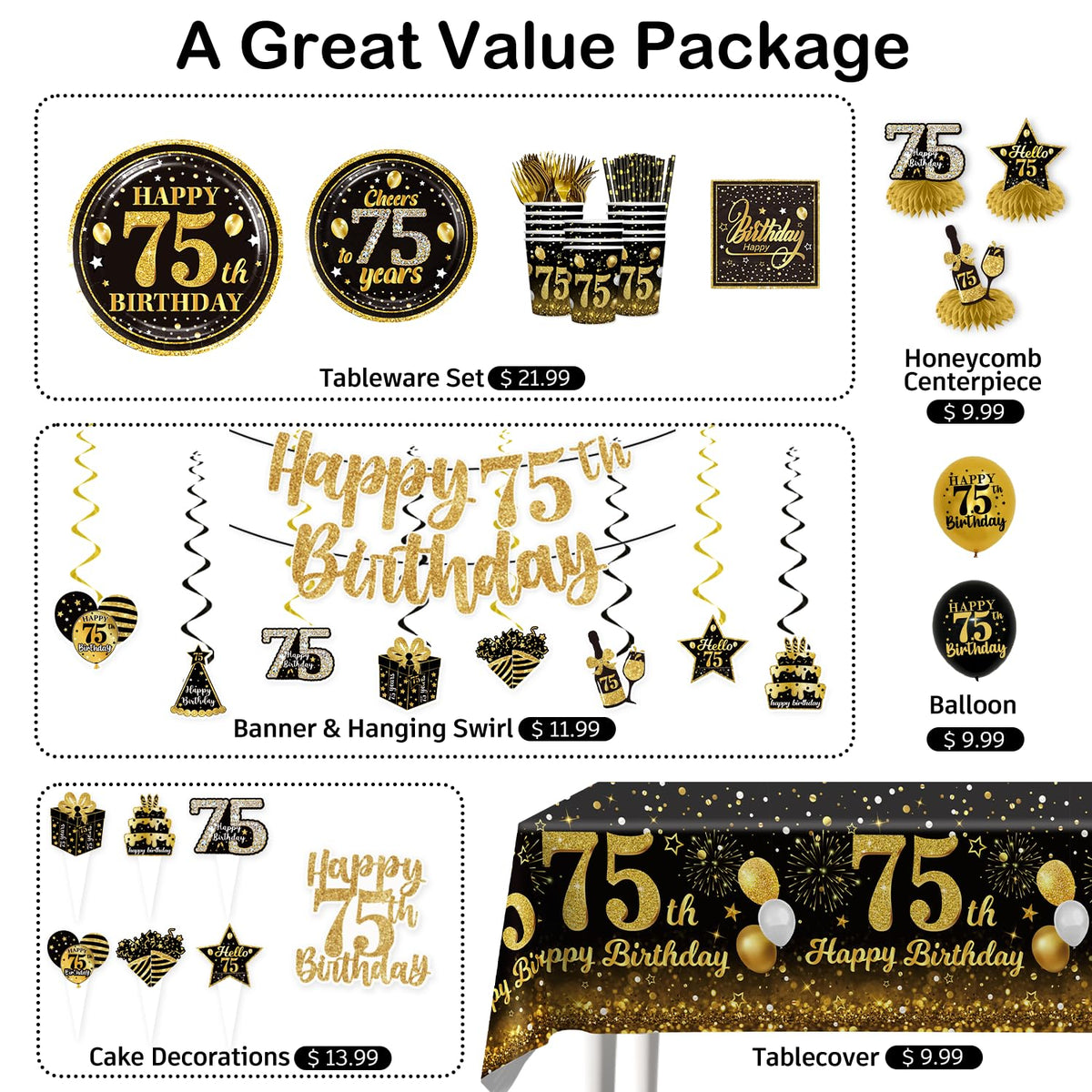 Yingoto black and gold balloons create an upscale mood.