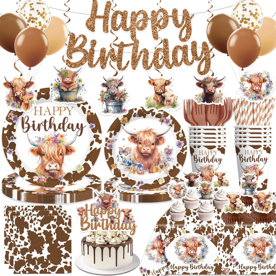 Yingoto brown cow banner for farm themed birthday celebrations and photos