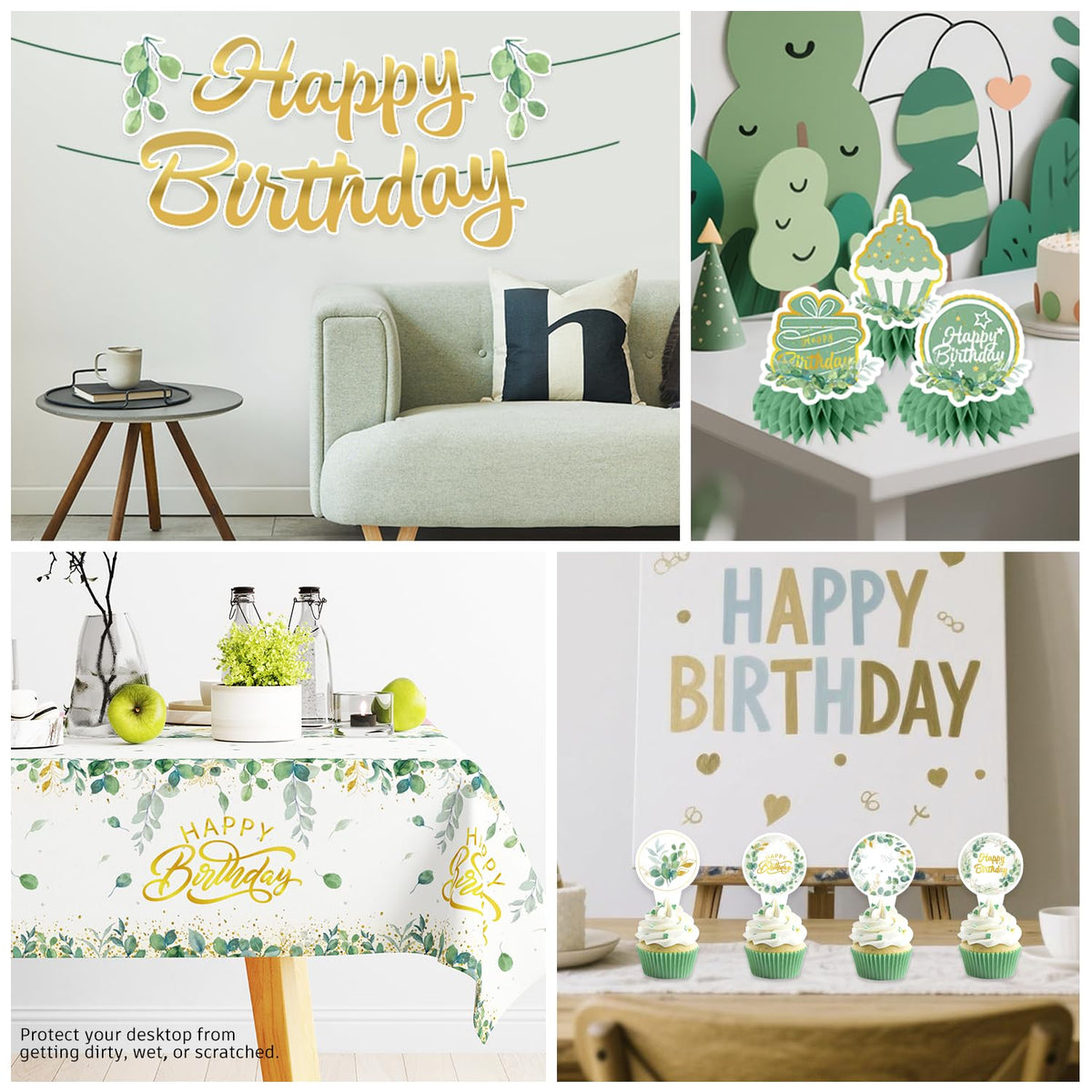 Yingoto green tablecloth anchors the decor for a polished setup