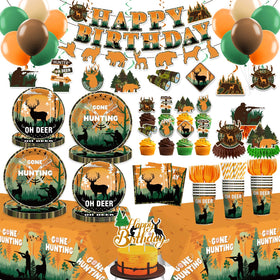 Yingoto hunting banner adds bold camo flair to the party backdrop.