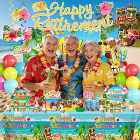 Yingoto luau retirement backdrop, vibrant tropical setting for memorable photos.