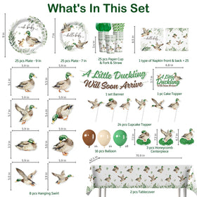 Yingoto hanging swirls add whimsy and color to mallard duck shower celebrations.