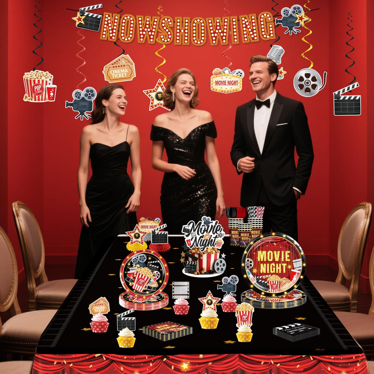 Yingoto movie night plates cups and napkins simplify serving