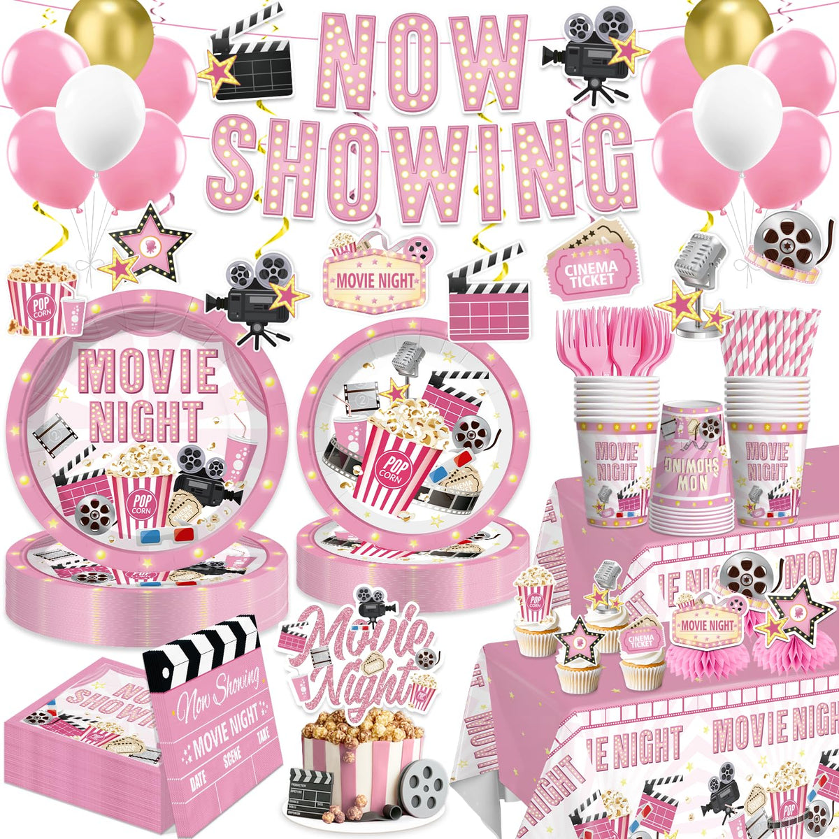 Yingoto pink movie night banner Now Showing sets the film night theme