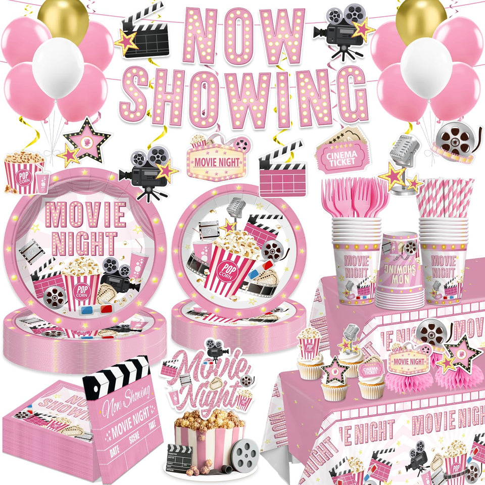 Yingoto pink movie night banner Now Showing sets the film night theme