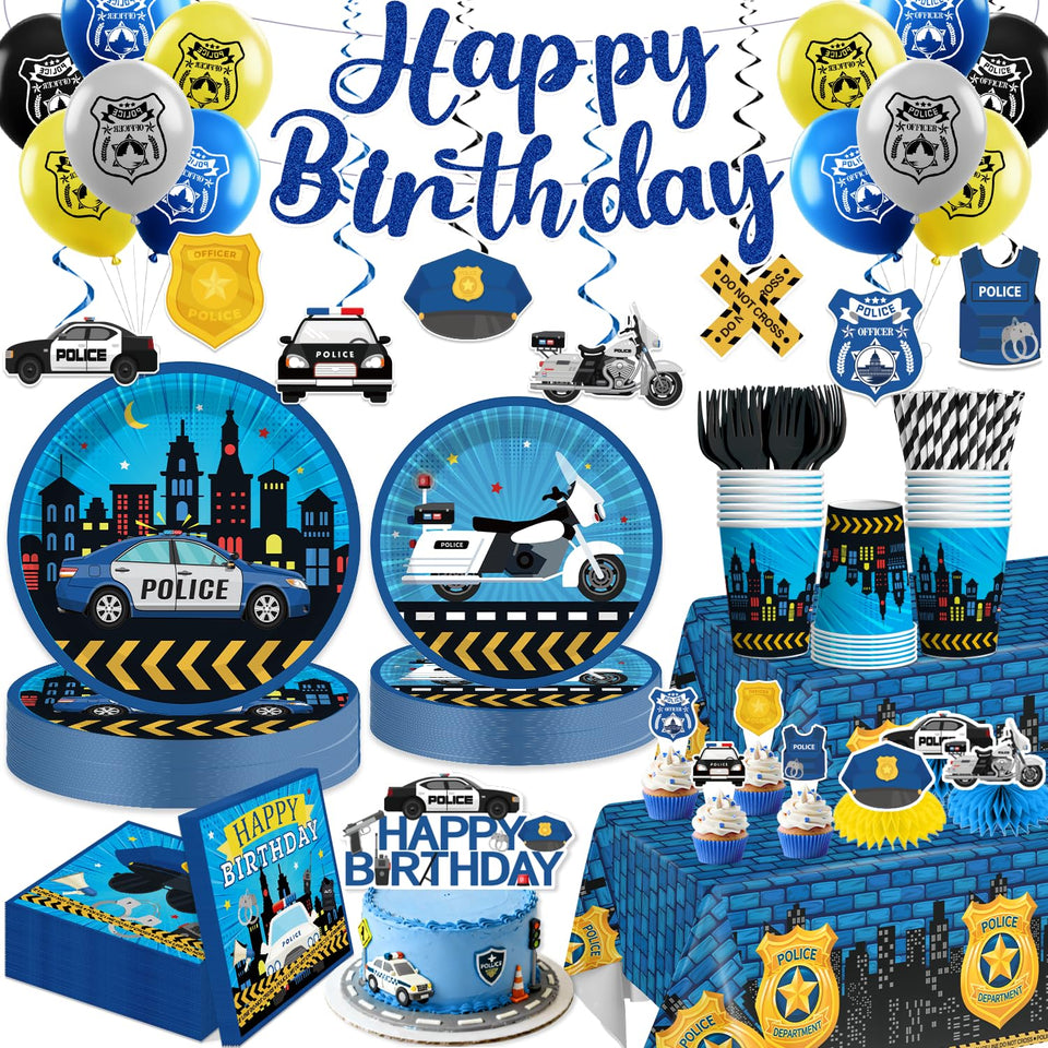 Yingoto police birthday banner brightens party space with bold colors