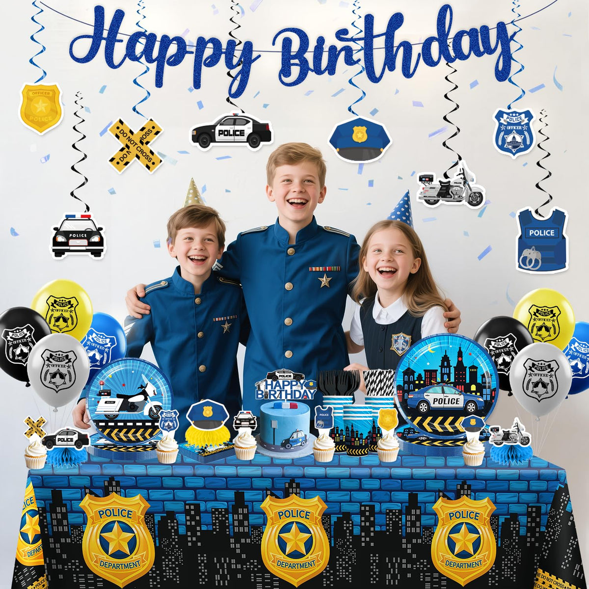 Yingoto police tablecloths protect surfaces and unify the theme