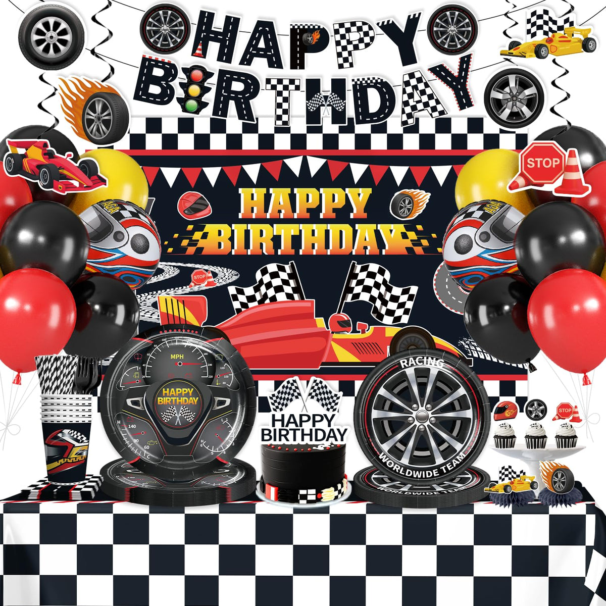 Yingoto race car backdrop banner for a vibrant party setup