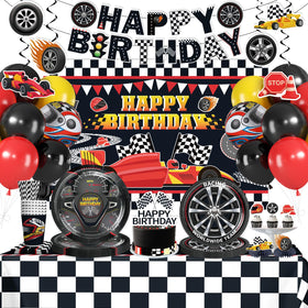 Yingoto race car backdrop banner for a vibrant party setup