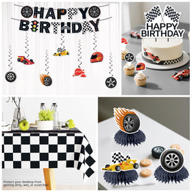 Yingoto race car tablecloth protects surfaces while styling the party