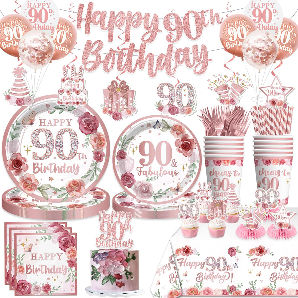 Yingoto rose gold 90th banner enhances elegant milestone celebrations