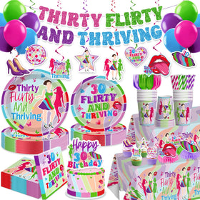 Yingoto thirty flirty banner decor enhances party ambiance.
