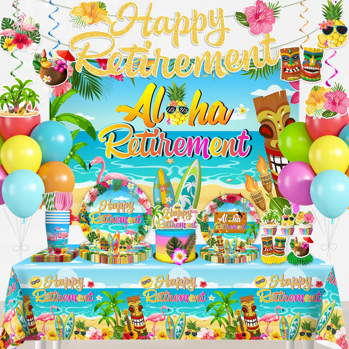 Yingoto tropical retirement banner, festive photo backdrop for joyful memories.