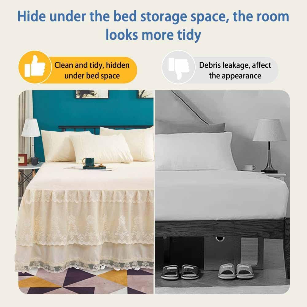 YingXue Ck-King bed skirt with 17-inch drop conceals bed base for a clean look.