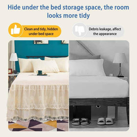 YingXue Ck-King bed skirt with 17-inch drop conceals bed base for a clean look.