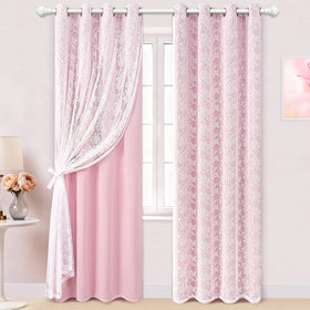Yinhua pink curtains with double layer and sheer overlay softening daylight