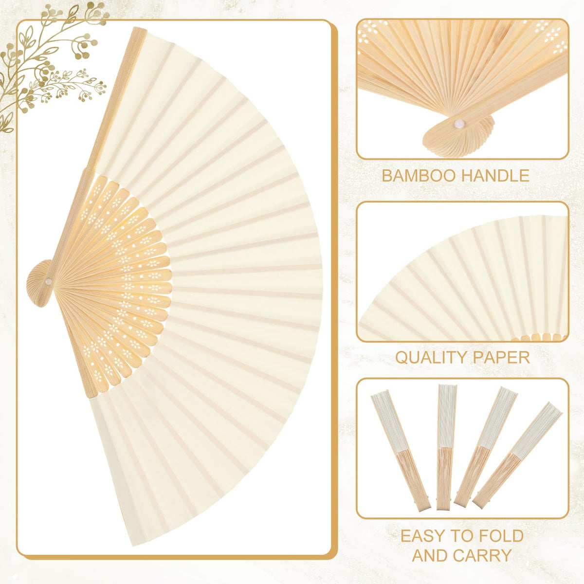 Yinkin bamboo cream fan in hand, ready for pose