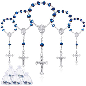 Yinkin baptism rosary with blue beads and silver pendant for elegant ceremony favors
