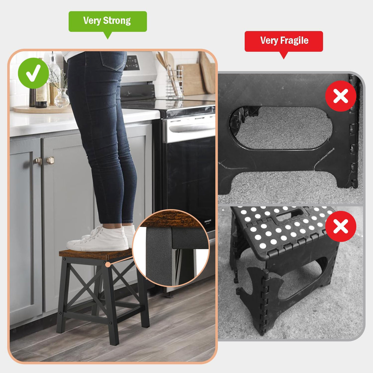 YINMIT step stool side view highlighting non-slip feet for safety.