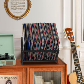 Versatile design from YINMIT holds books and magazines alongside records.