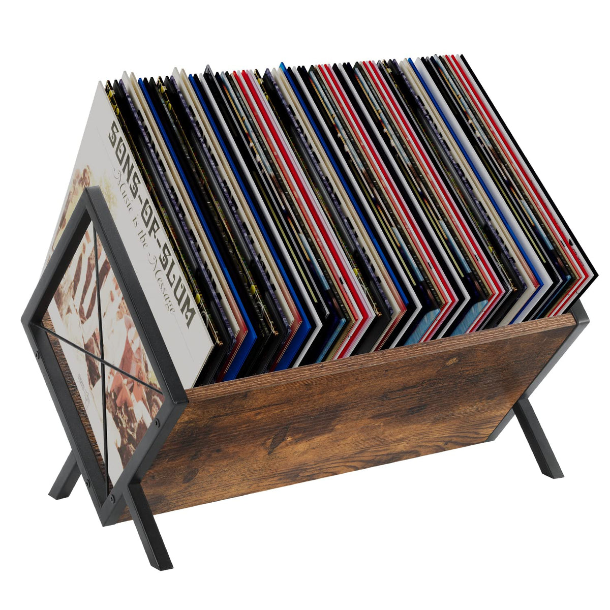 YINMIT vinyl record holder stores magazines and books alongside records