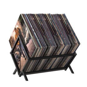 YINMIT vinyl storage rack with 80-100 LP capacity keeps shelves organized.