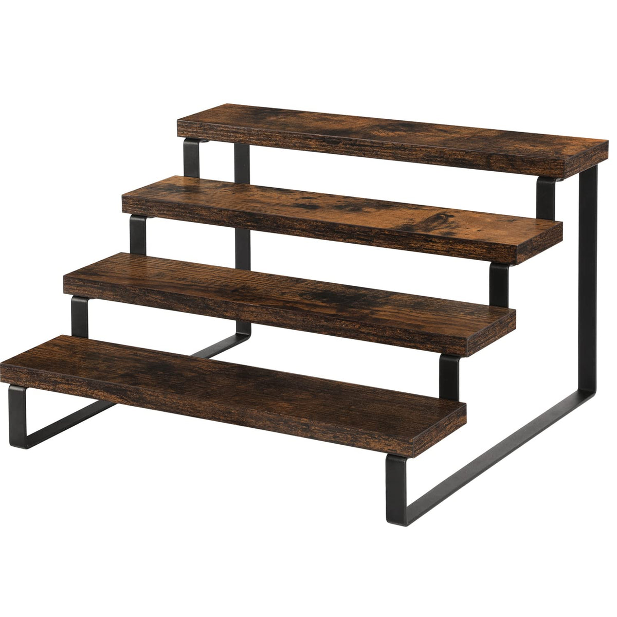 YINMIT wooden display riser 4-tier shown with cosmetics for organized vanity use.