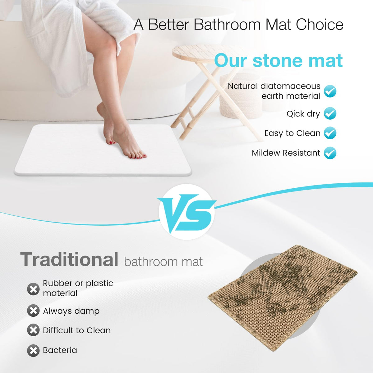 Yinoos diatomite mat emphasizes eco-sustainability in the bathroom.