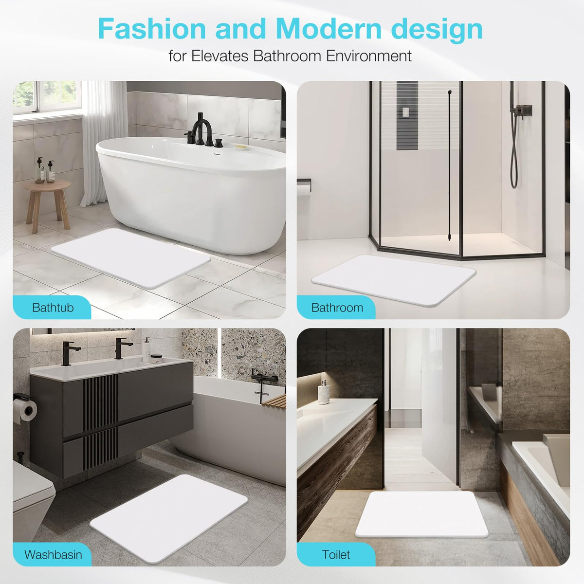 Yinoos mat design pairs with a modern bathroom palette.