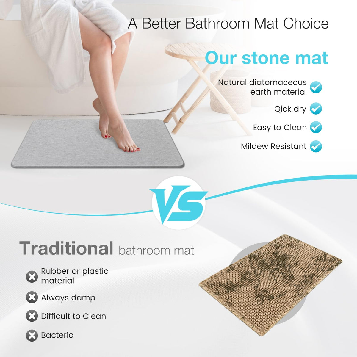 Yinoos mat top texture with curved corner design for safety.