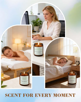 Yinuo Candle jar in living room creates calming ambiance.