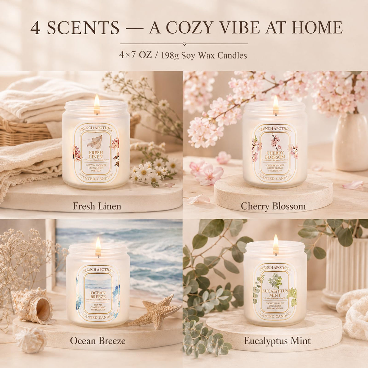 YINUO LIGHT Fresh Linen candle close up with soft comforting notes