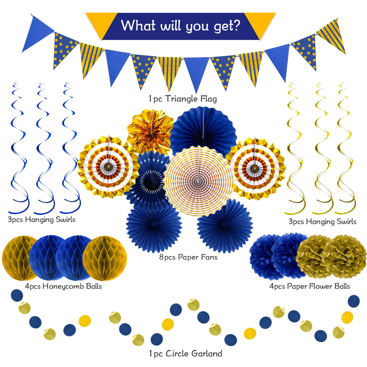 YIOTJUNL blue gold honeycomb balls add dimension to events.