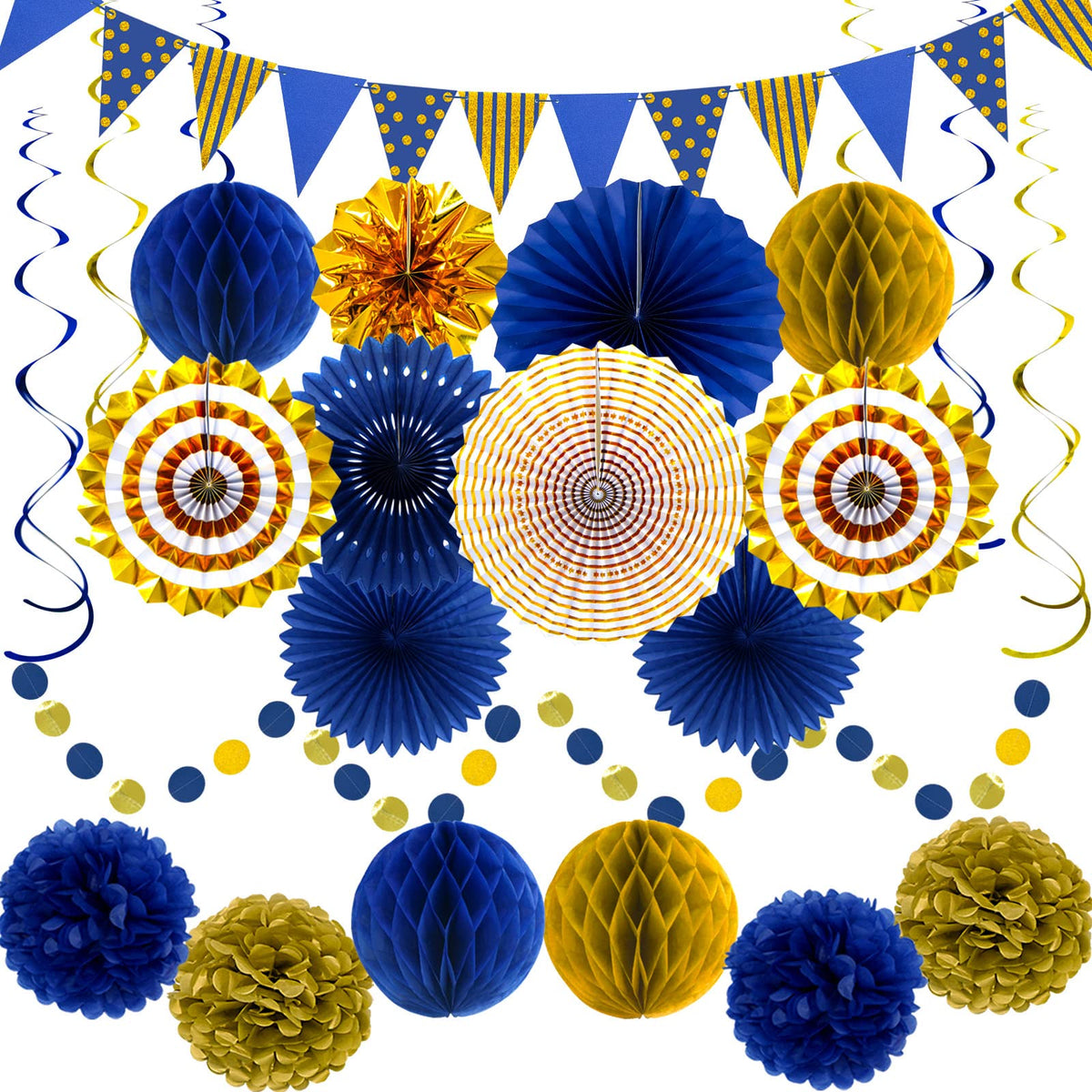 YIOTJUNL blue gold triangle flags banner for elegant graduations.