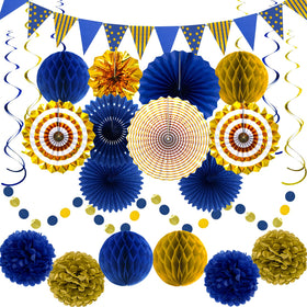 YIOTJUNL blue gold triangle flags banner for elegant graduations.