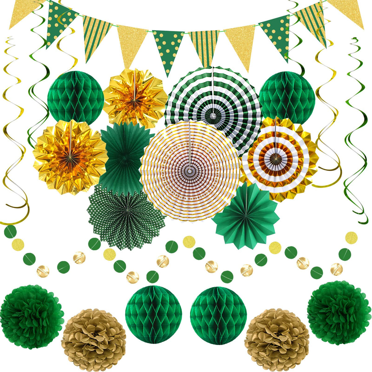 YIOTJUNL green gold triangle banner creates a vibrant party backdrop