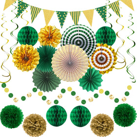 YIOTJUNL green gold triangle banner creates a vibrant party backdrop