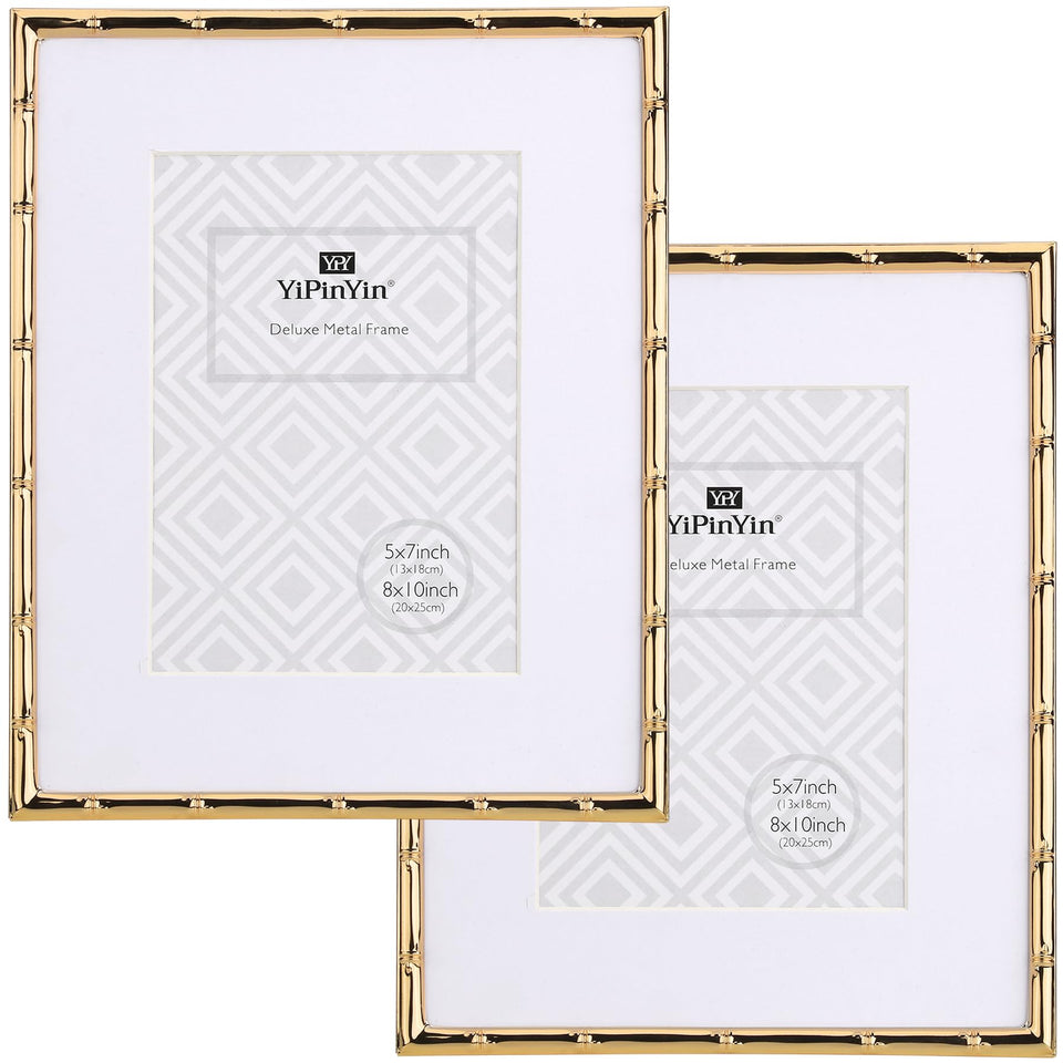 YiPinYin 8x10 bamboo-detail frame in dark gold for desktop display