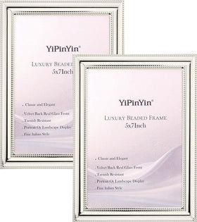 YiPinYin classy silver-plated 5x7 frame front view with beaded elegance for photos.