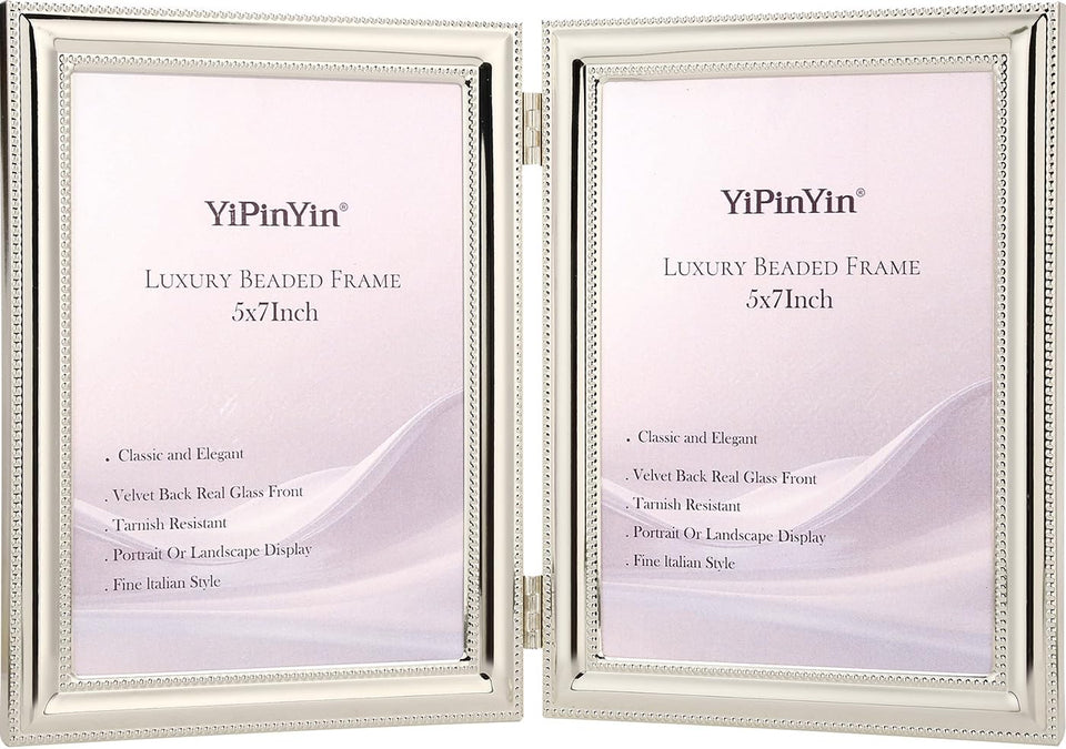 YiPinYin elegant silver plated 5x7 frame with beaded design for tableside display