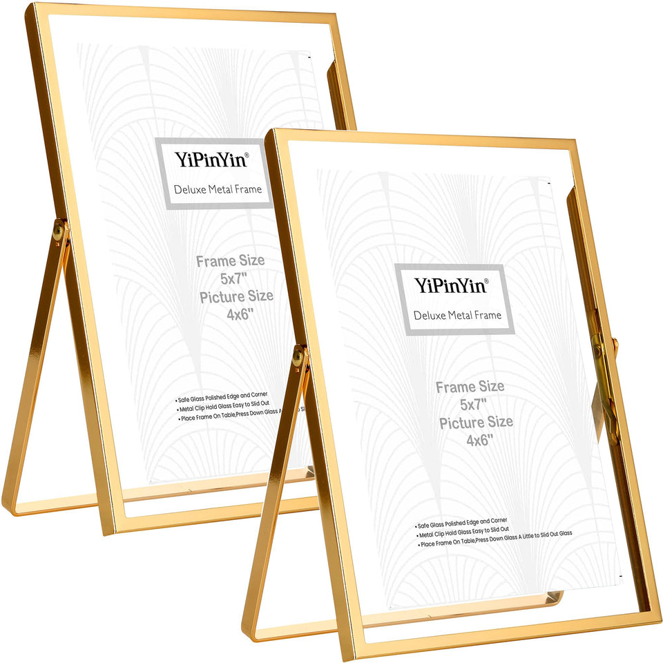 YiPinYin Gold 5x7 floating frame front view for elegant tabletop display