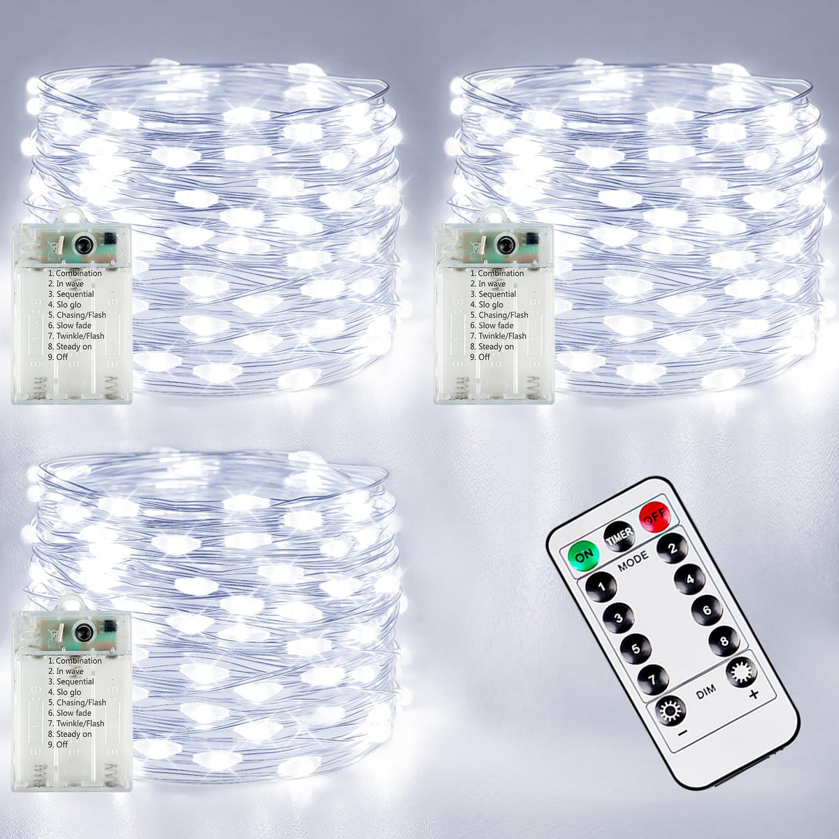 YIQU 3-pack fairy lights with 26ft length and 80 LEDs for flexible decoration.