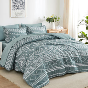 Yiran Boho Aztec king comforter set overview enhances modern bedroom style.