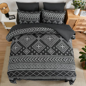 Yiran queen comforter set flat sheet display in dark grey