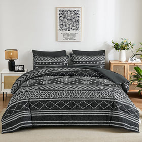 Yiran queen comforter set on bed showcases reversible black design