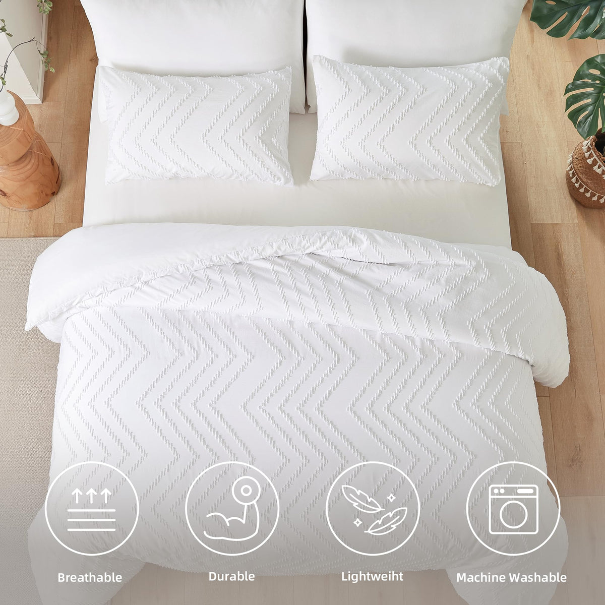 YIRDDEO Neutral boho bedroom look showing versatile decor compatibility