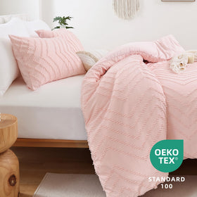 YIRDDEO pink full comforter set in a chic bedroom scene adds easy-care style.