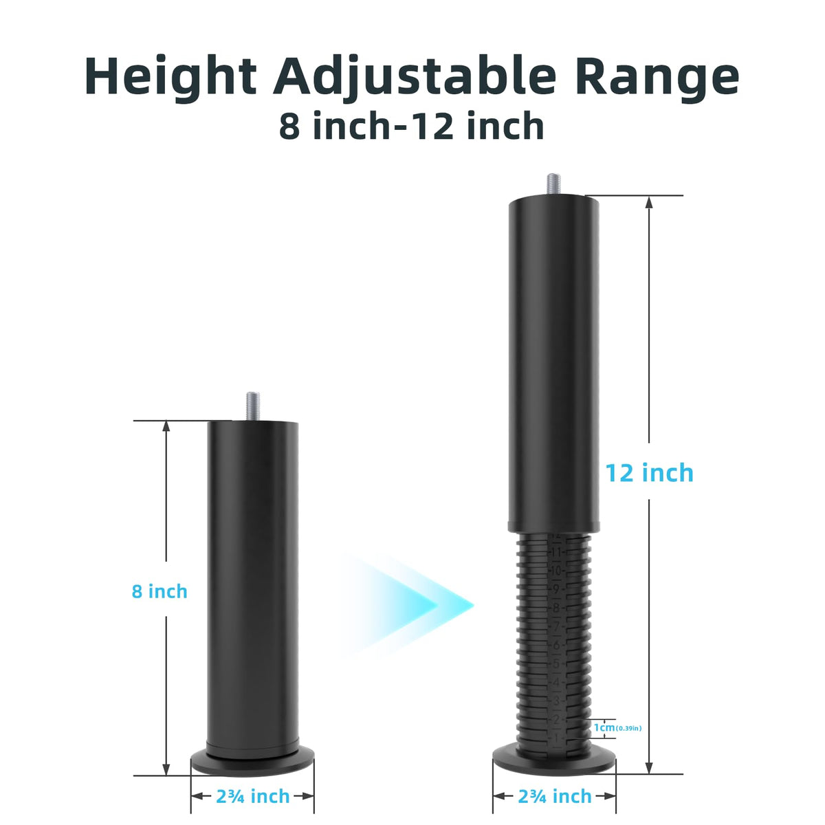 Yireehome bed legs showing 8-12 inch height range for versatile clearance