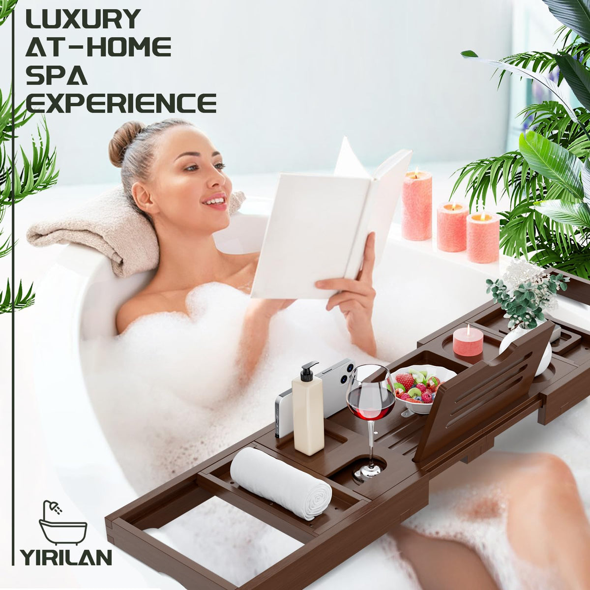 Yirilan foldable bathtub tray in use for convenient bath time