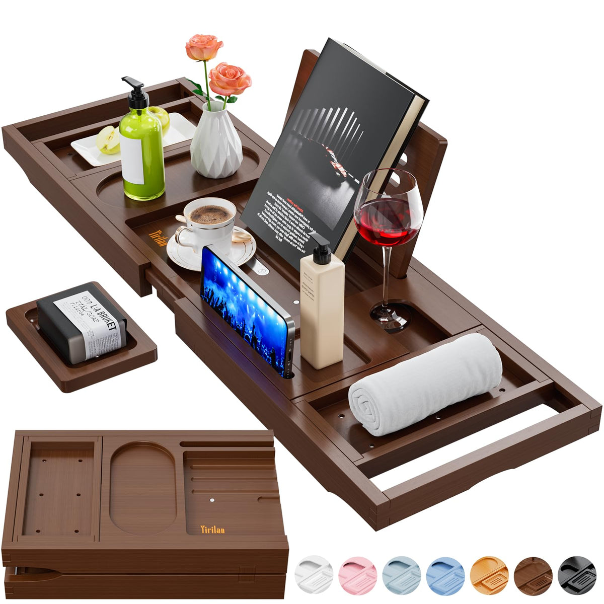 Yirilan bamboo bathtub tray over tub for spa-like relaxation